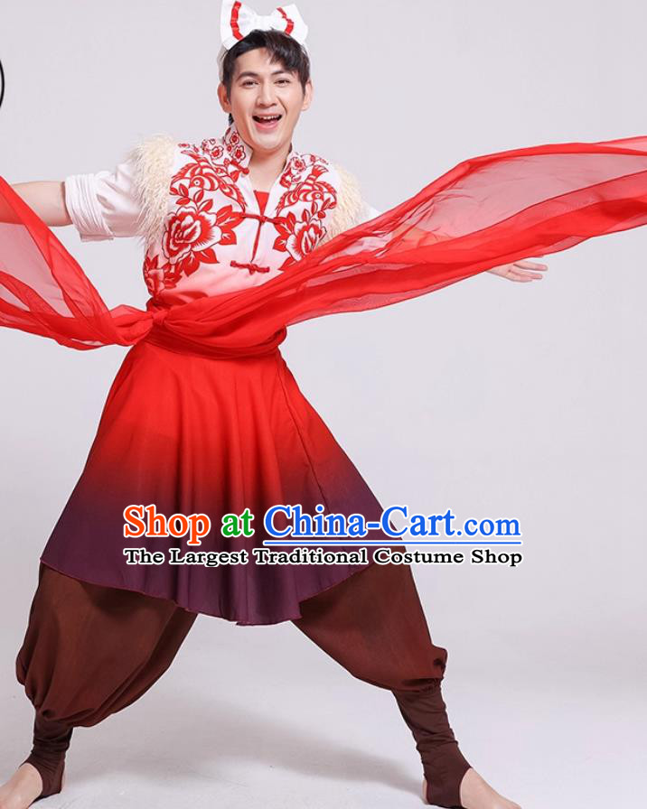 Northern Shaanxi Ansai Waist Drum Performance Costume Chinese Yangko Dance Outfit Festive Male Group Dance Performance Attire