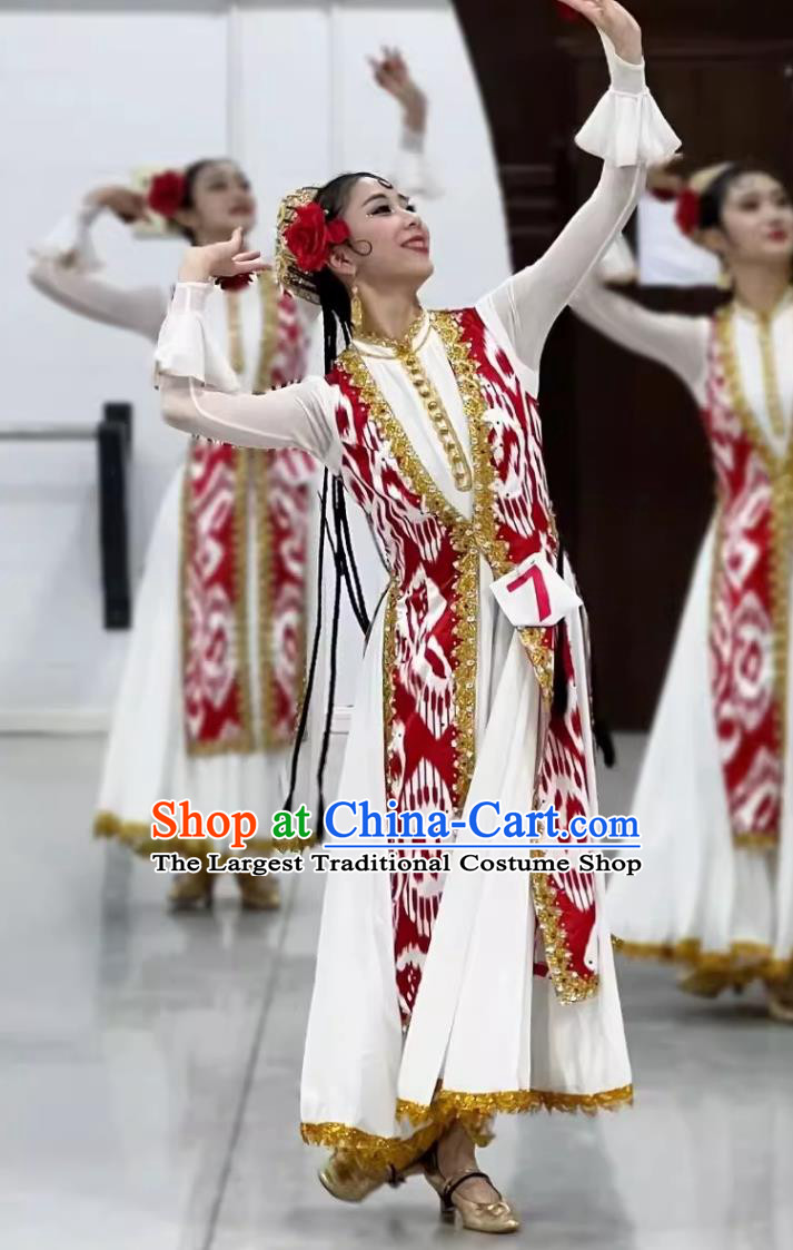 Xinjiang Dance Performance Costume Women Uyghur Dance Atlas Dress Chinese Ethnic Dance Clothing