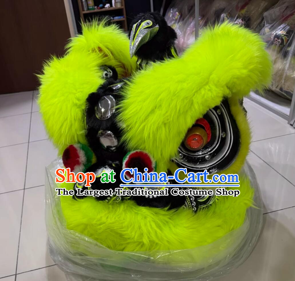 Chinese Green Wool Lion Dance Clothing Festival Dancing Lion Costume Handmade Lao Fu Zi Lion Head and Tail Complete Set