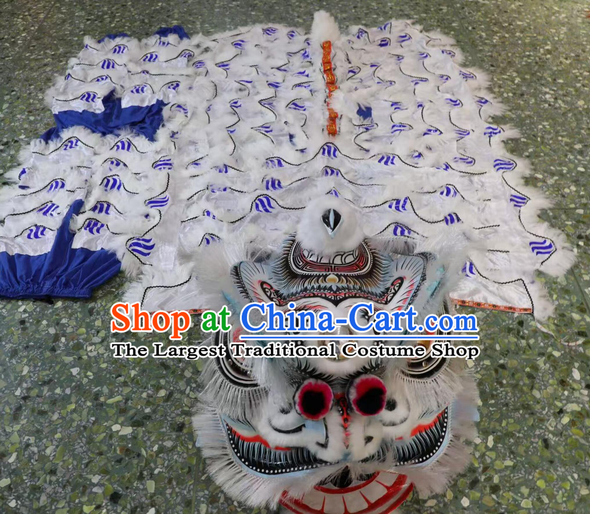 Chinese Lion Dance Clothing Festival Dancing Lion Tiger Spot Costume Traditional White Toothbrush Hair Lion Head Complete Set