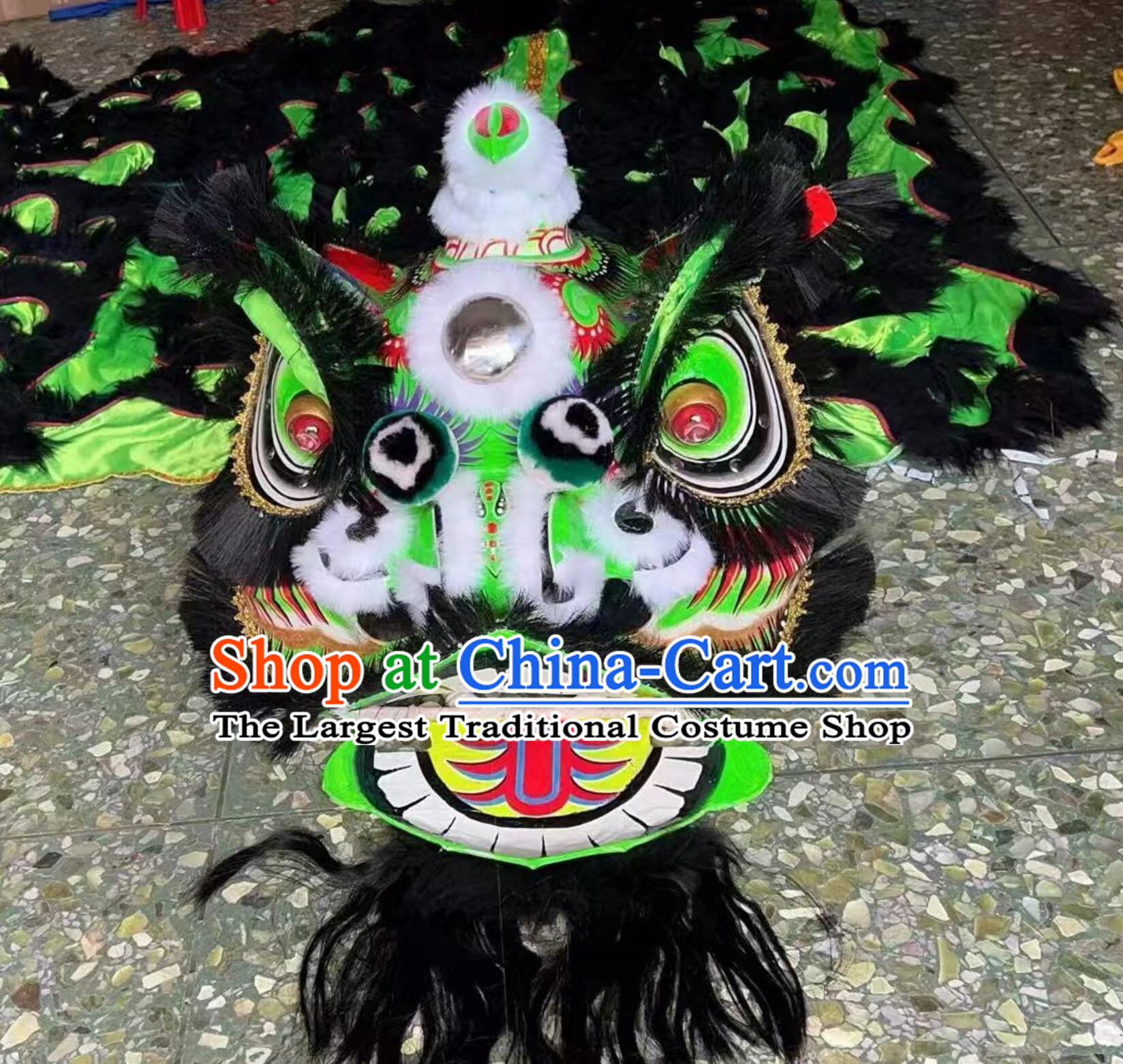 Festival Dancing Lion Tiger Spot Costume Traditional Black Toothbrush Hair Lion Head Chinese Zhang Fei Lion Dance Clothing Complete Set