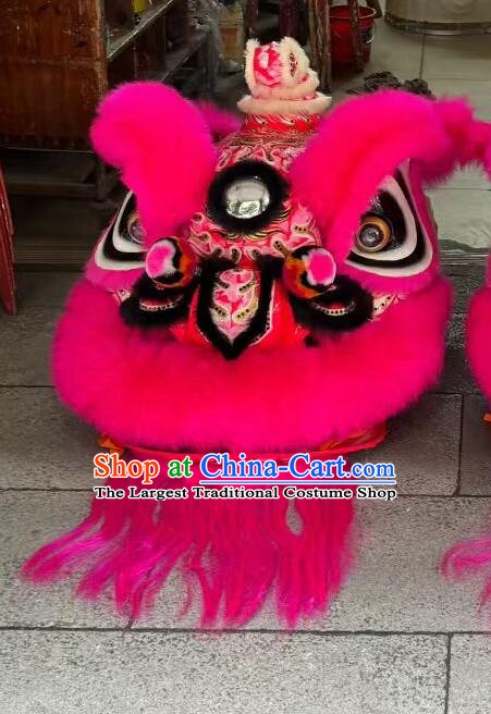 Traditional Pink Wool Lion Dance Costume Handmade Hok San Lion Head Chinese Festival Dancing Lion Clothing