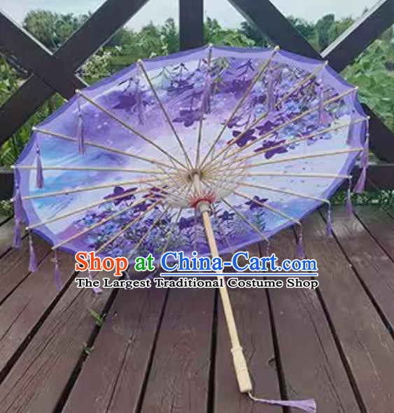 Chinese Style Tassel Umbrella Fashion Show Prop Silk Dance Umbrella Hanfu Dance Purple Umbrella