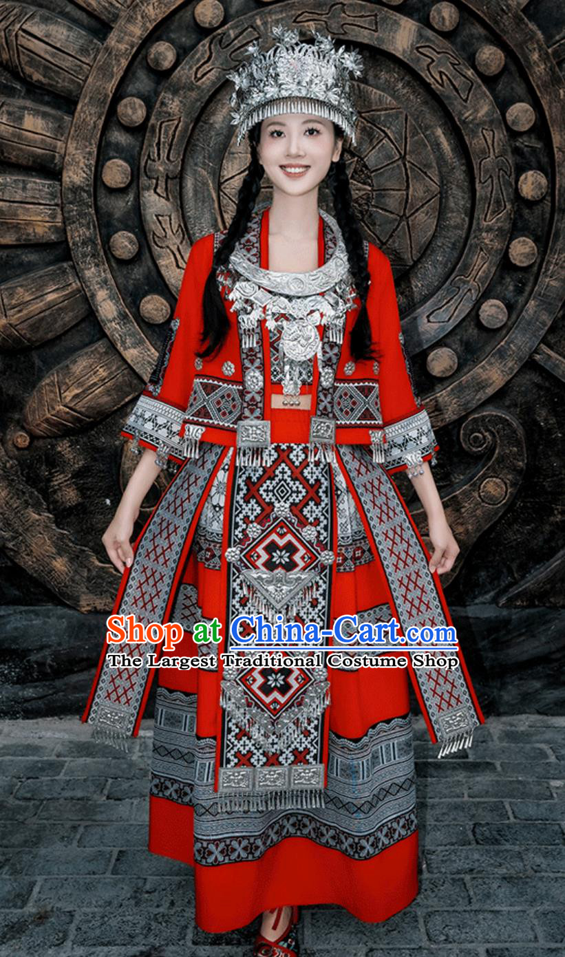 Miao San Yue San Festival Ethnic Costume Zhuang Minority Women Stage Performance Dress