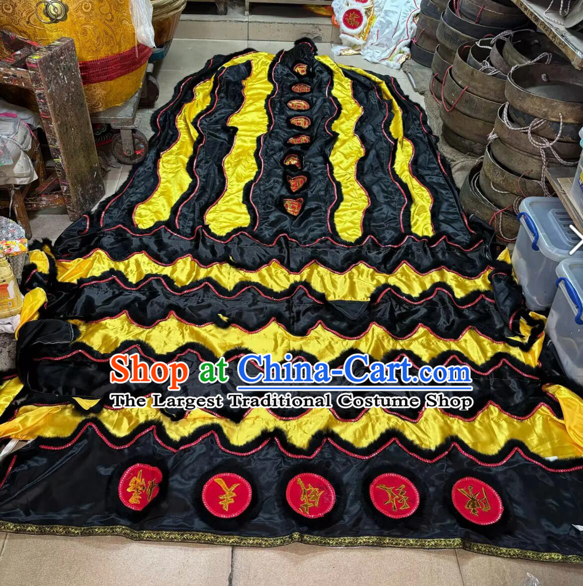 Black and Golden Chinese Lion Dance Tail and Pants Traditional Lion Dancing Costumes Set