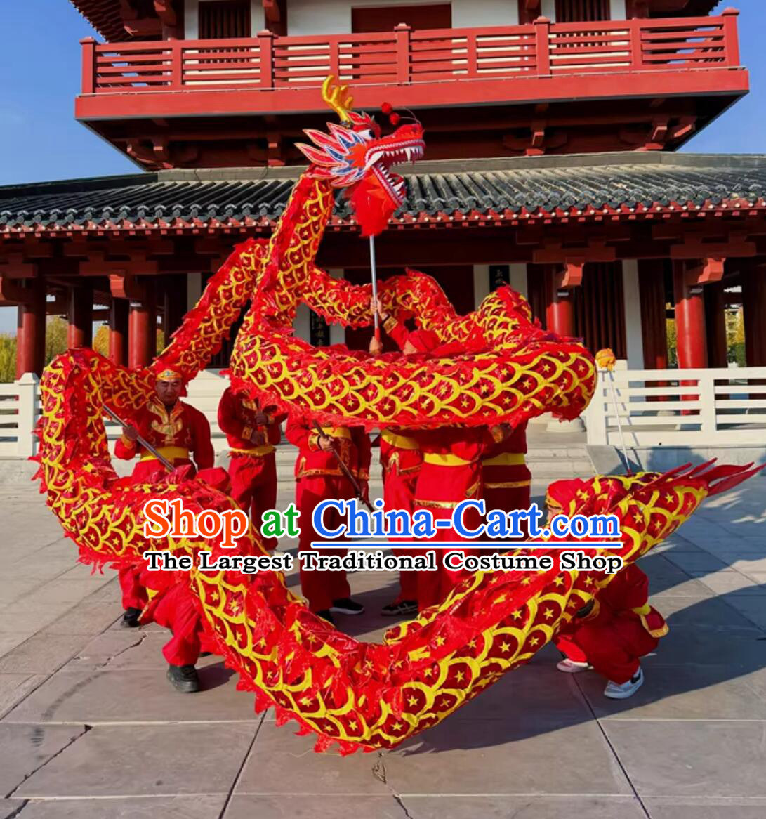 Red Chinese Traditional Dragon Dance Costumes Professional Lantern Festival Celebration Dragon Parade Equipment Complete Set