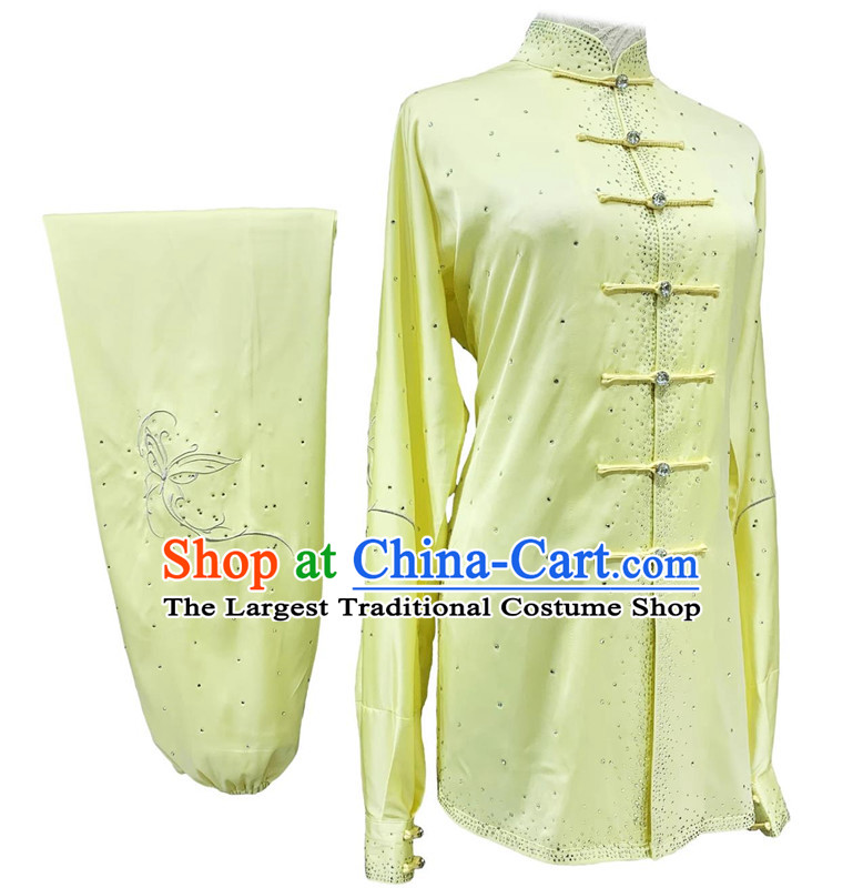 Shining Bright Diamond Embroidery Tai Chi Suit Chinese Wushu Competition Costume Professional Kung Fu Performance Clothing