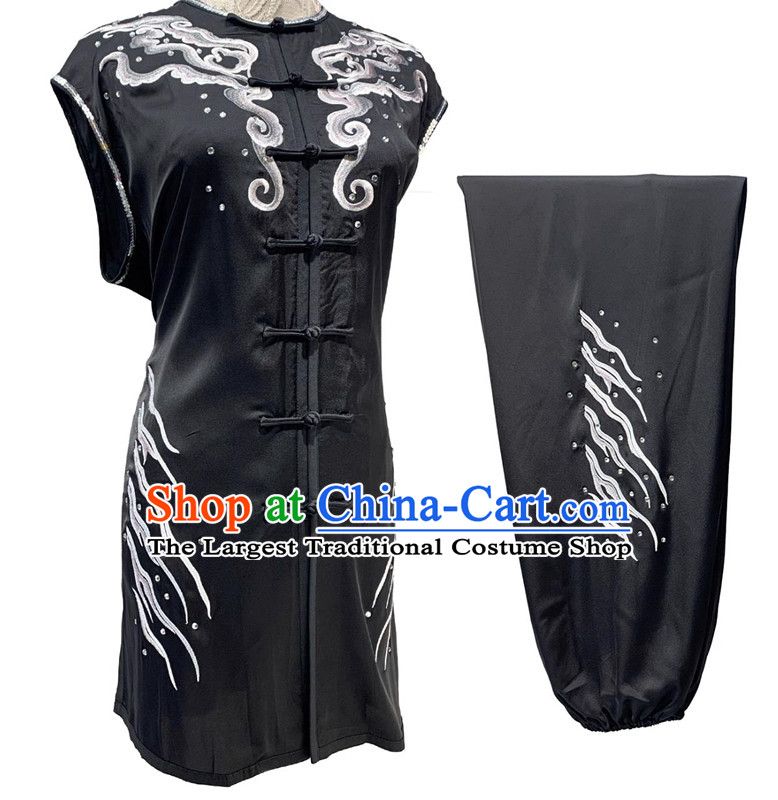 Embroidery Southern Fist Wushu Competition Costume Kung Fu Team Performance Black Uniform Chinese Martial Arts Nanquan Clothing