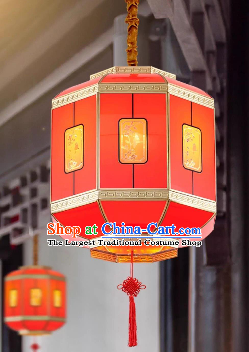 Chinese Brass Winter Melon Lantern Pendant Red Festive Spring Celebration Hanging Light