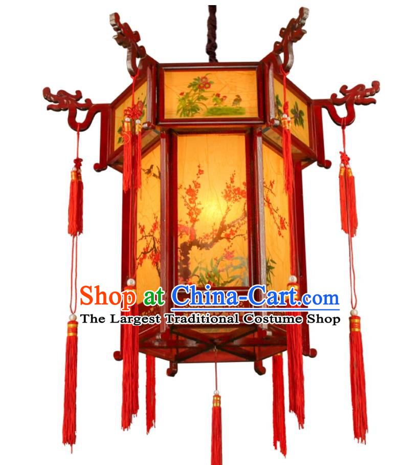 Chinese Antique Palace Lantern New Year Wood Hexagonal Courtyard Lamp Restaurant Pendant Light