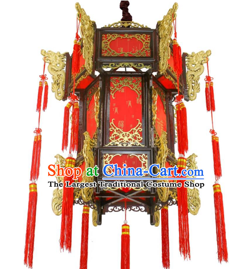 Chinese Wood Antique Gold Gilded Palace Lantern Traditional Corridor Lamp Decoration Hanging Light