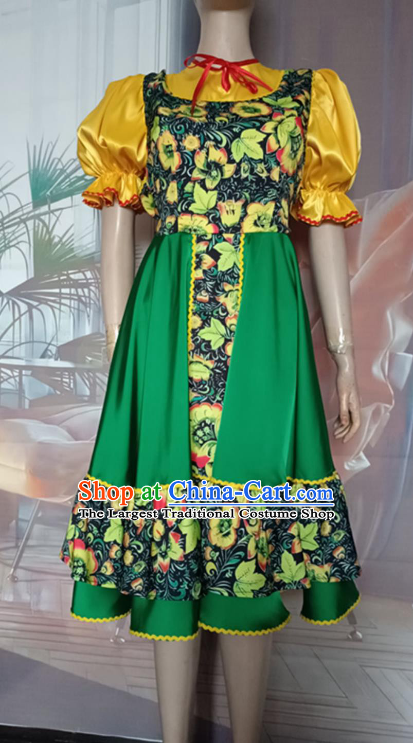 Western Restaurant Waitress Performance Dance Clothing Russian Traditional Costume Women Green Dress