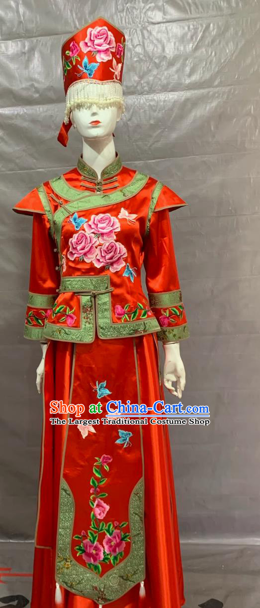 Xibe Ethnic Women Costume Chinese 56 Minority Costumes Fashion Show Performance Bayin Dance Outfit