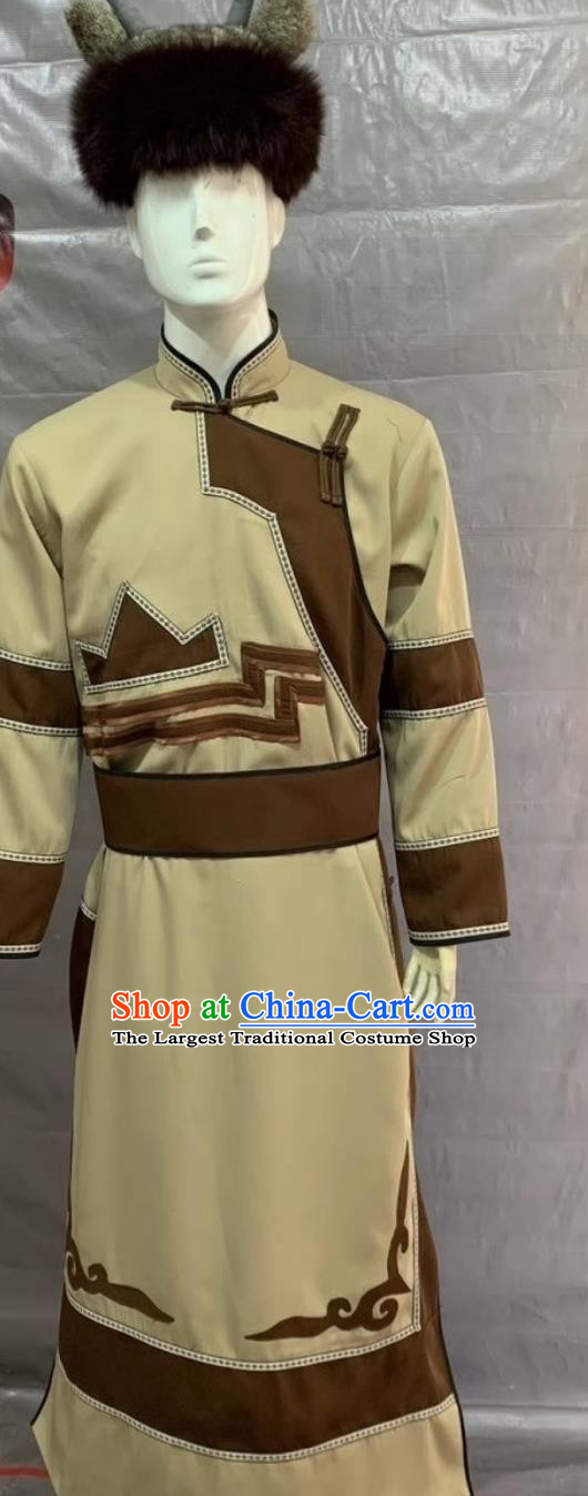 Traditional Mongolian Ethnic Male Costume Chinese Mongol Minority Performance Dance Dress
