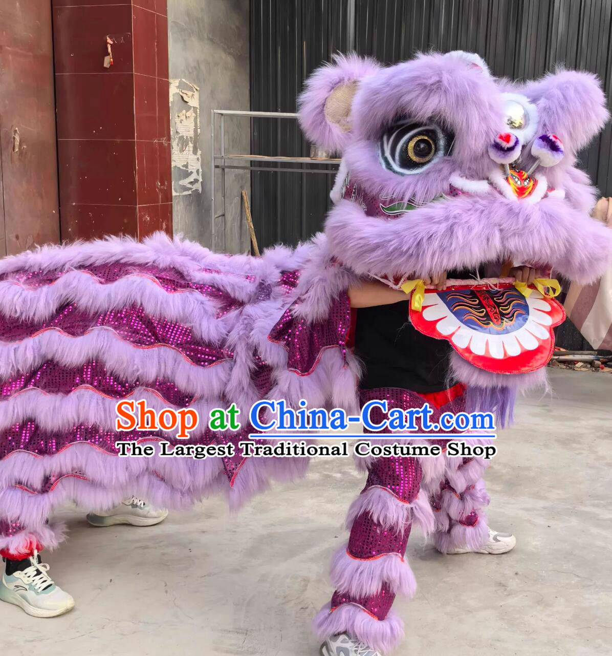 Chinese Wedding Decoration Lion Dance Costume Purple Wool Lion Head