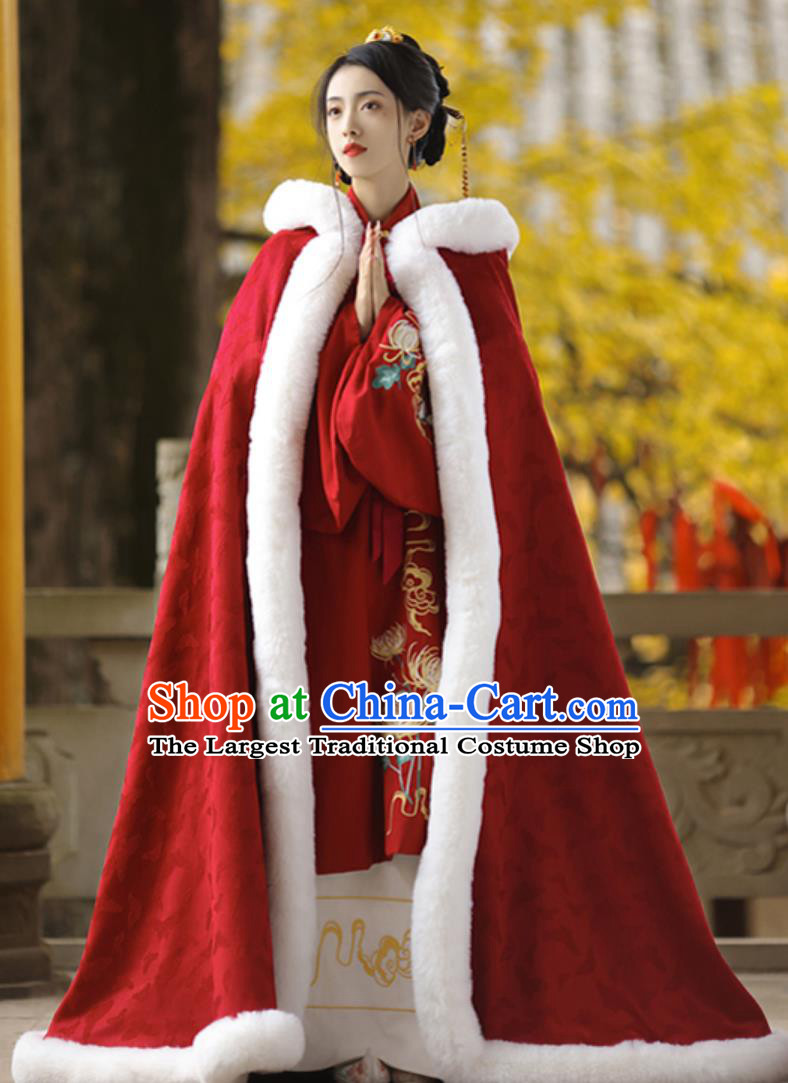 Chinese Red Cloak Hanfu Cape Women Hooded Ancient Style Costume