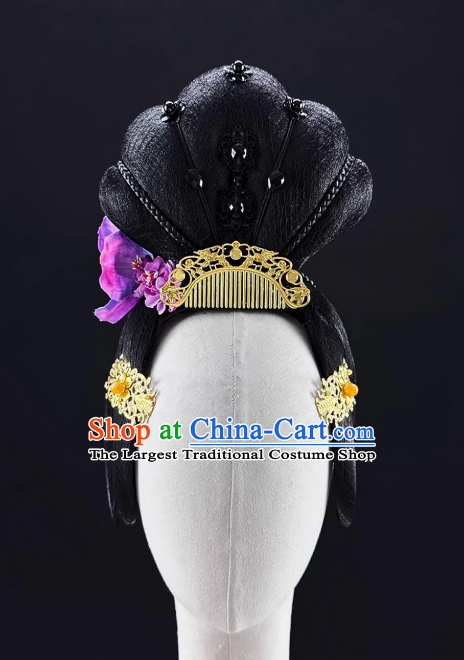Chang An Noblewoman Dance Headdress Classical Dance Han Tang Headwear Chinese Stage Performance Runway Wig Chignon
