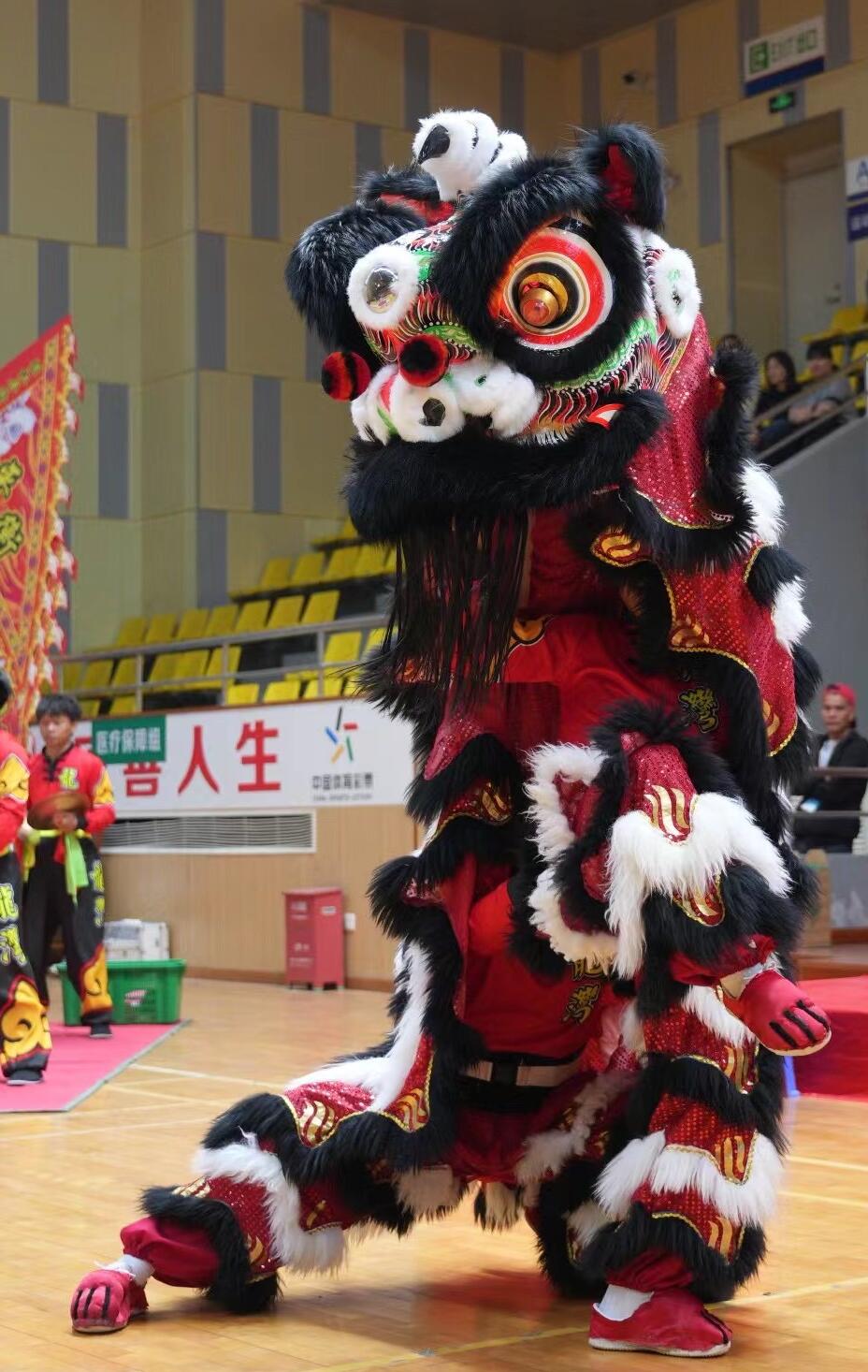 Black Wool Lion Dance Head Traditional Chinese Dancing Lion Equipment Clothing Handmade Fut San Tiger Spots Lion Dance Costume