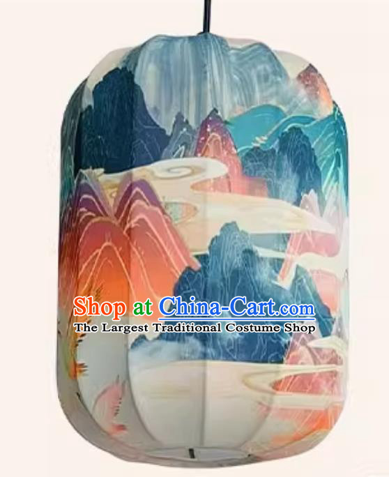Printed Mountain and River Lamp Chinese Style Lantern Waterproof Pendant Lantern