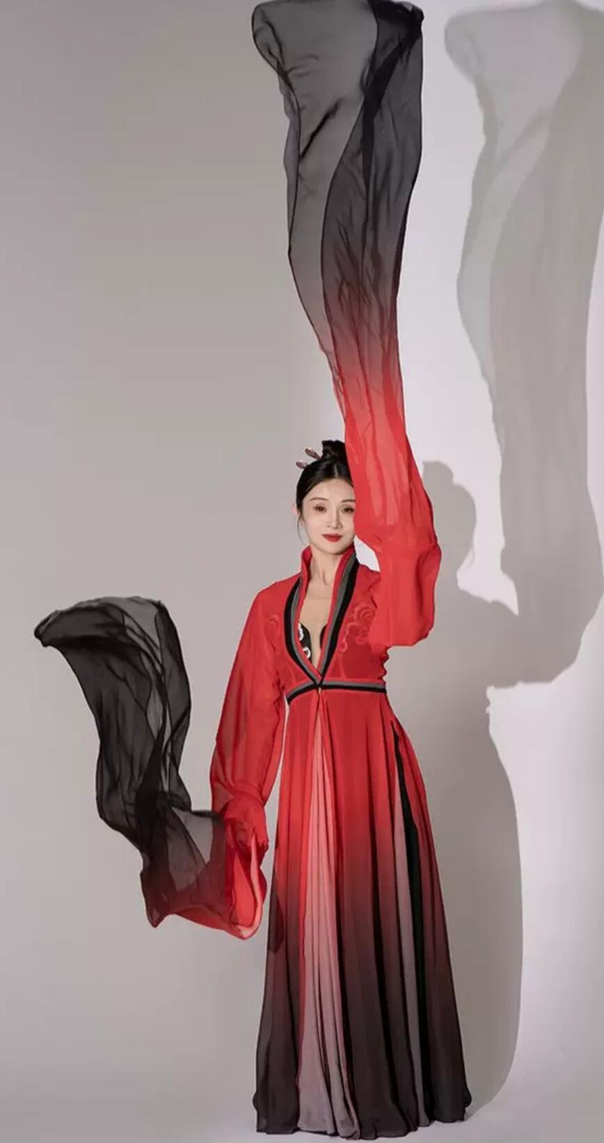 Women Flowing Sleeve Dance Dress Classical Sleeve Dance Water Sleeve Costume Gradient Color Performance Clothing