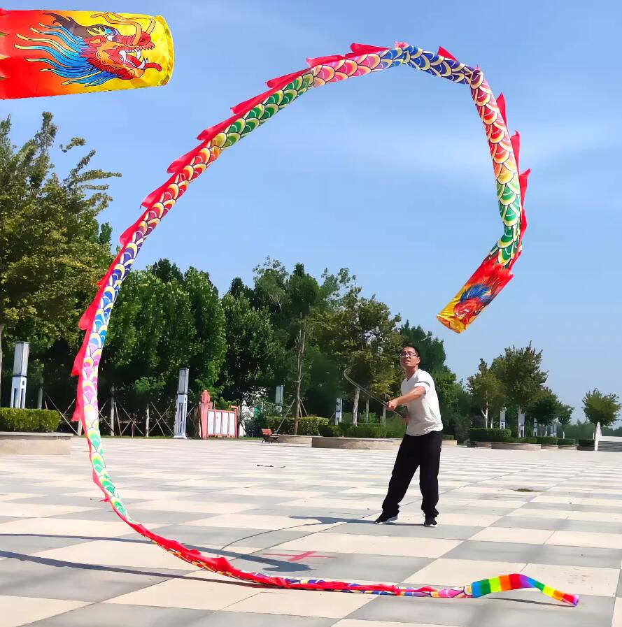 Long Pole Dragon Dance Prop High Pole Dragon Dance Soft Satin Ribbon Dragon Play Colorful Dragon