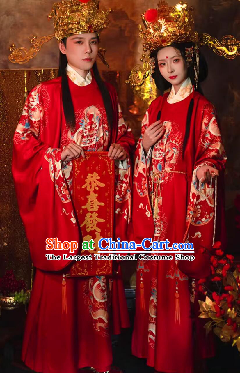 Chinese New Year Party Opening Ceremony Performance Costume God Of Wealth Hat And Red Clothing Complete Set
