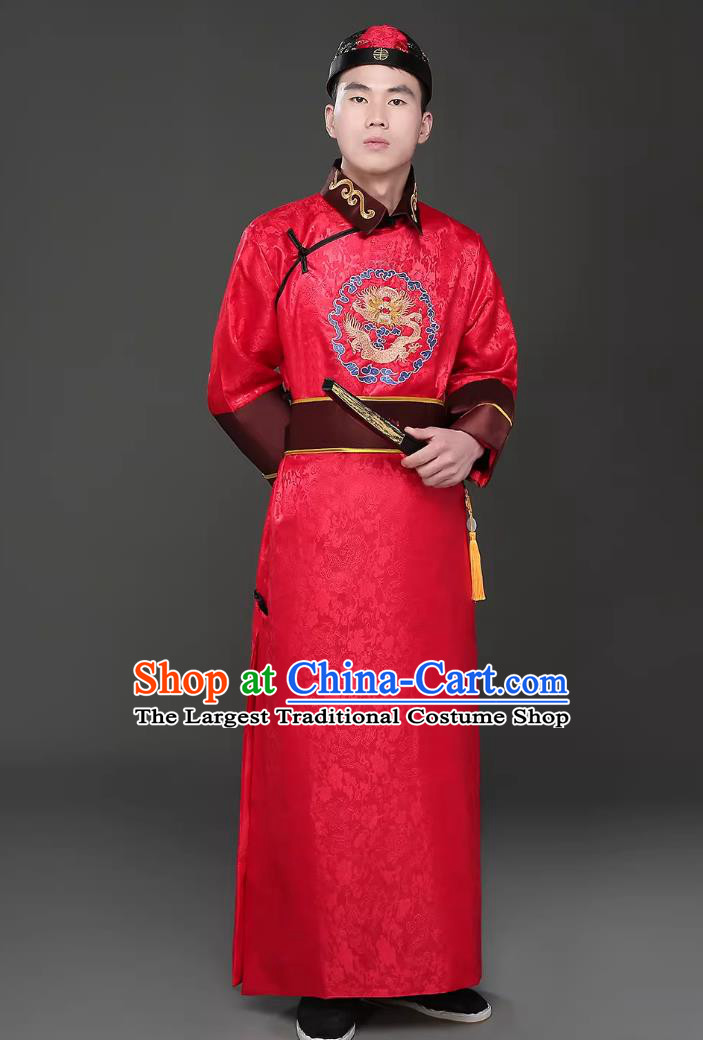Qing Dynasty Prince Costume Ancient Chinese Male Beile Lord Clothing Traditional Manchu Court Prince Prince Red Robe