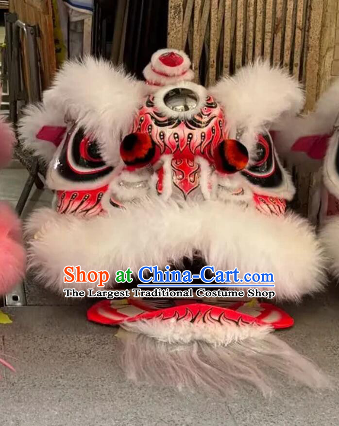 White Wool Dancing Lion Costume Hand Painted Fut San Lion Dance Head Traditional Chinese Festival Lion Dance Prop Complete Set