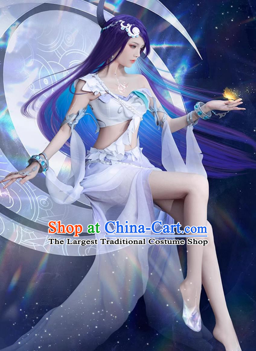 Ancient China Queen Hanfu Dress Mobile Game Honor of Kings Cosplay Hai Yue Sea Goddess Attire Chinese Traditional Costume