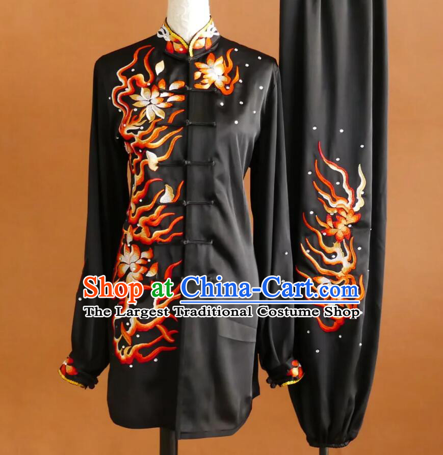 Chinese Taijiquan Suit Ba Duan Jin Training Uniform Martial Art Competition Clothing Top Deer Lotus Embroidery Tai Chi Costume