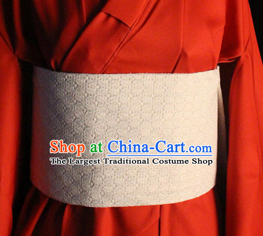 Traditional Japanese Obi Belt Handmade Japan Kimono Waistband White Lace Broad Sash