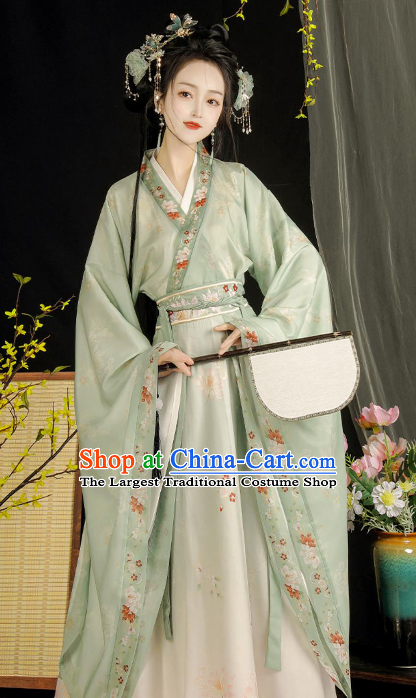 Green Hanfu Women Cross Collar High Waist Ruqun Wei Jin Style Wide Sleeve Dress Chinese Style Costume Northern And Southern Dynasties Clothing