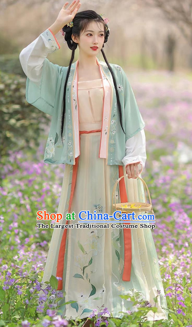 Chinese Song Dynasty Hanfu Beizi Duijin One Piece High Waist Skirt Full Set