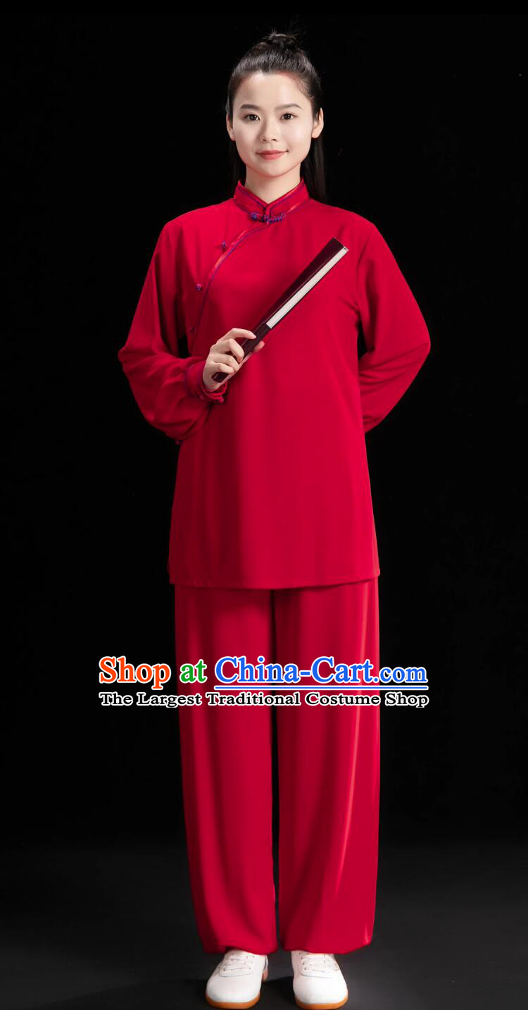 Professional Tai Chi Training Suit Chinese Kung Fu Wing Chun Red Uniform Martial Arts Costume