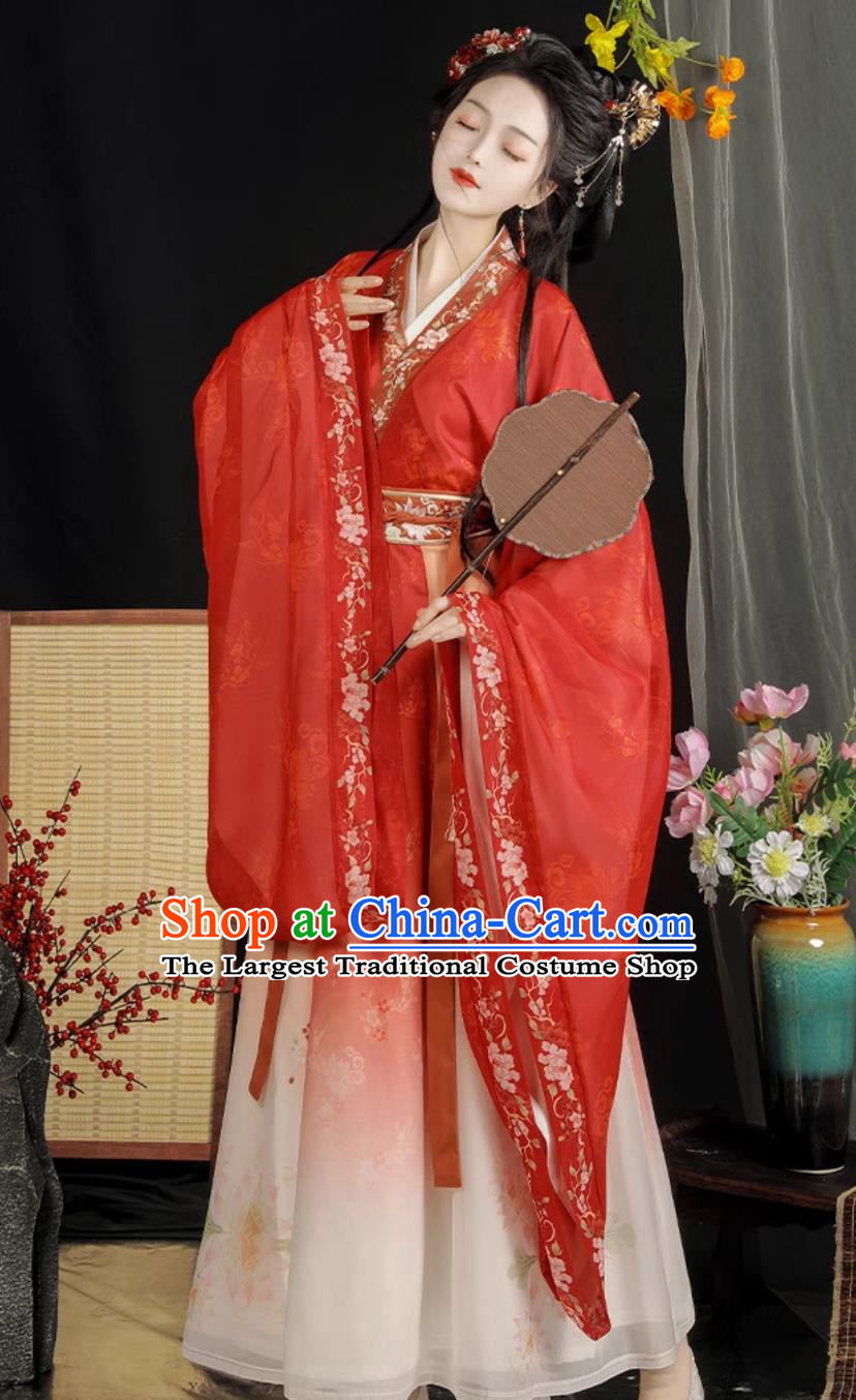 Traditional Hanfu Women Cross Collar High Waist Ruqun Wei Jin Style Wide Sleeves Chinese Style Dress