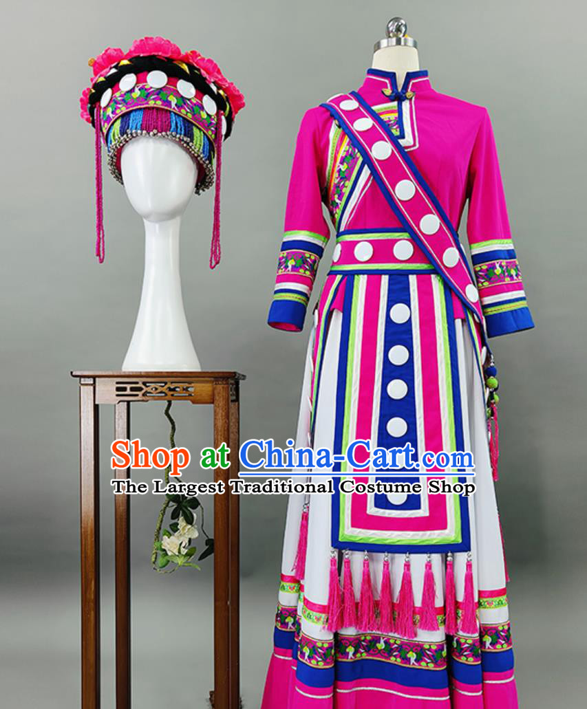 Chinese Ethnic Minority Dance Costume Yunnan March Third Performance Clothing Miao Yi Tujia Festival Dress and Headwear