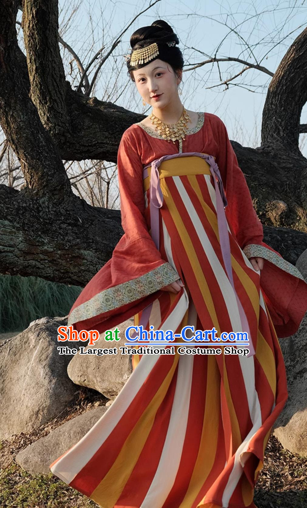 Hanfu Dress Tang Dynasty Open Collar Short Shirt Restoration High Waist Runqun Chinese Traditional Clothing