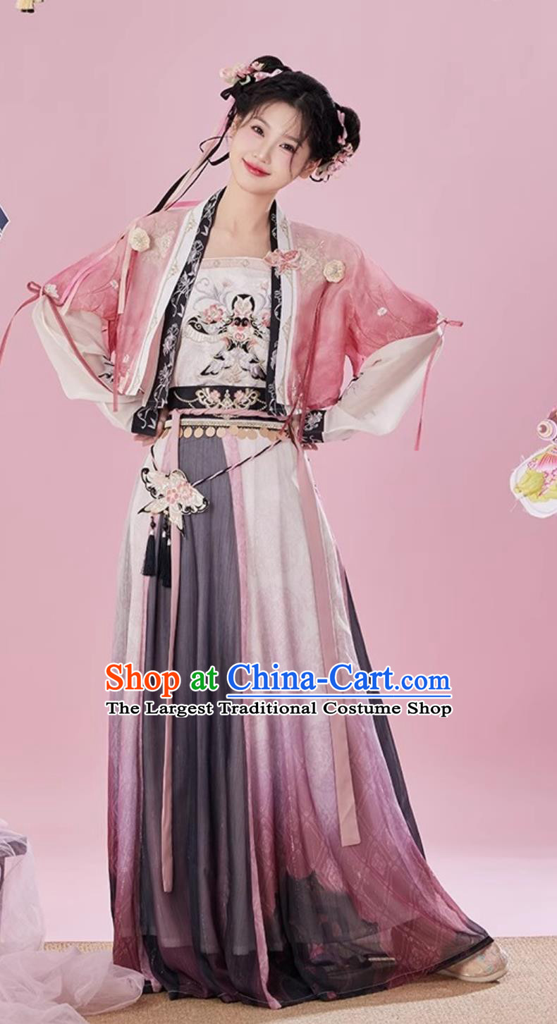 China Hanfu Women Song Dynasty Style Dress With Embroidery Banbi Straps and Skirt Complete Set