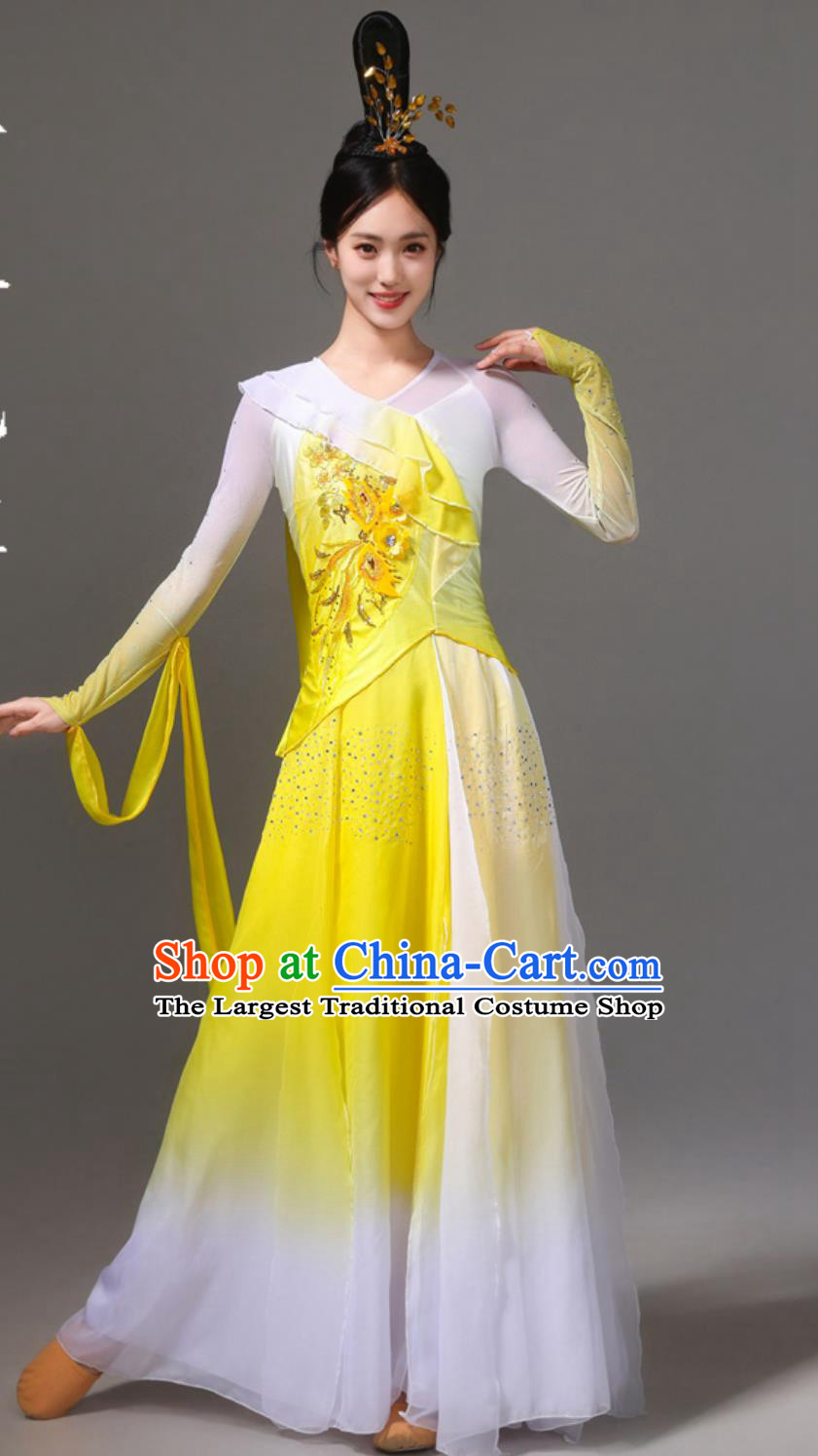 Chinese Classical Dance Dress Women Flowing Taoli Cup Competition Solo Performance Costume Luoshen Goddess Dance Yellow Outfit