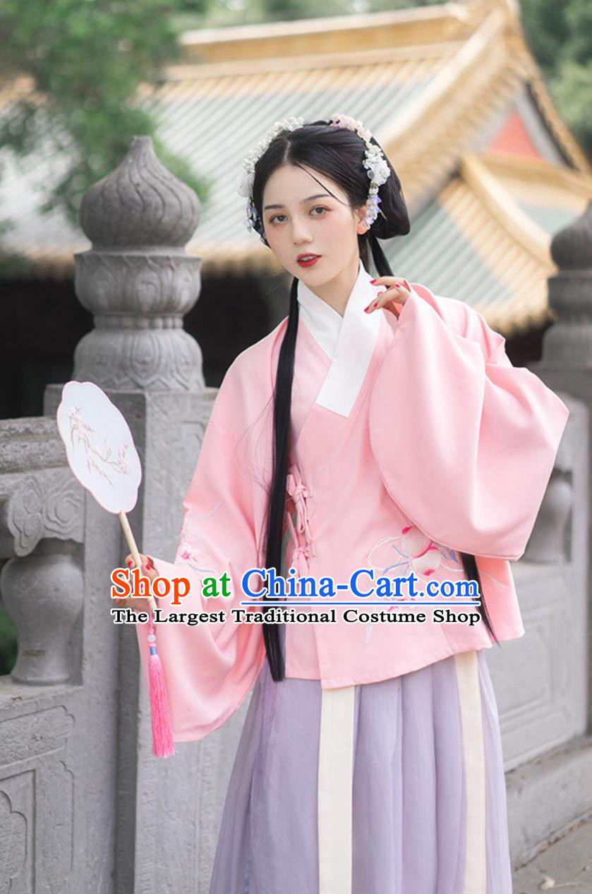 Hanfu Chinese Women Costume Ming Dynasty Cross Collar Shirt and High Waist Skirt Complete Set