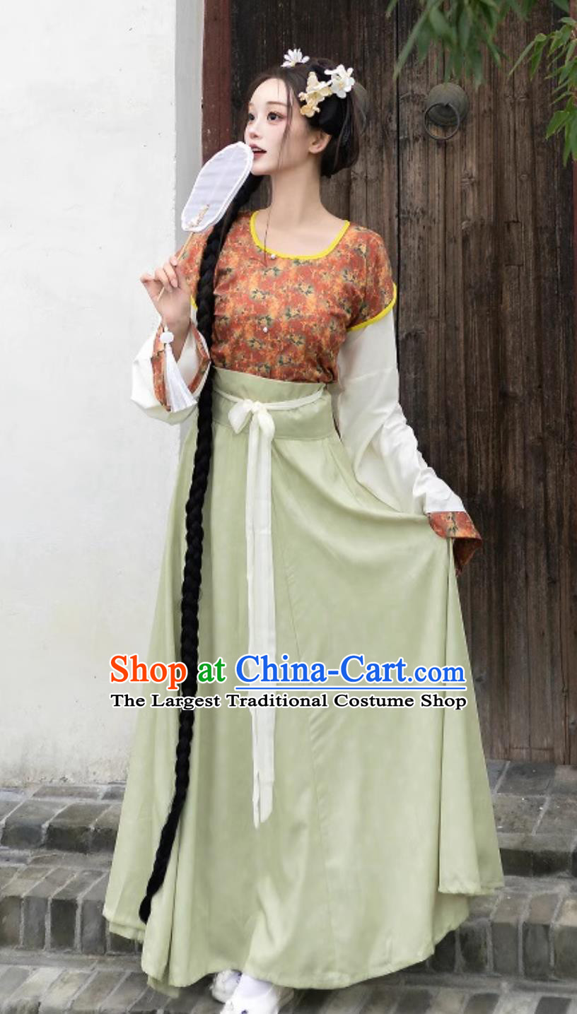 Hanfu Dunhuang Floral Medley Performance Costume Round Collar Pleated Skirt High Waist Women Tang Dynasty Beizi Set