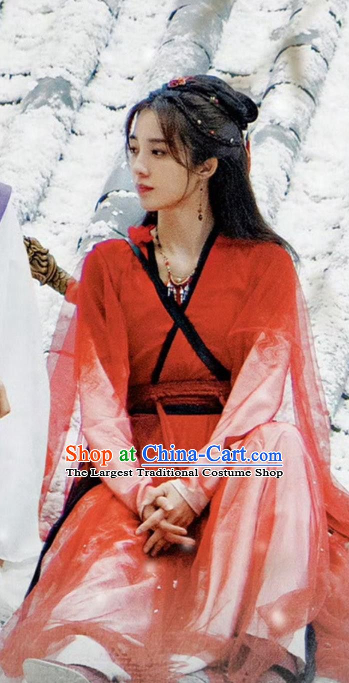 Traditional Swordswoman Red Hanfu Dress Chinese Ancient Female Warrior Costume Drama Sword and Fairy Luo Zhao Yan Clothing