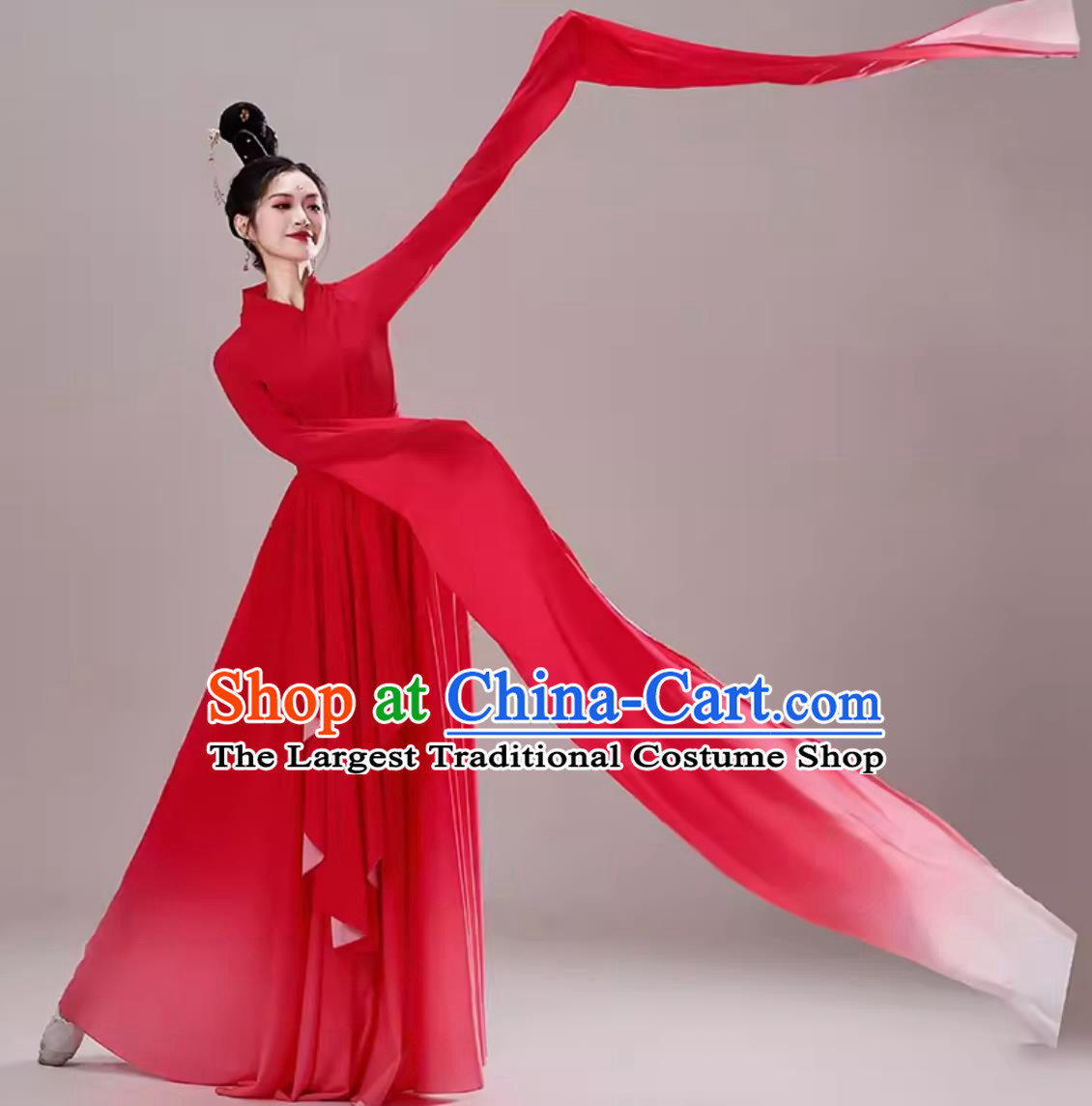 Red Water Sleeve Classical Dance Performance Costume Women Chinese National Beauty Water Crane Dance Floating Light Dance Dress