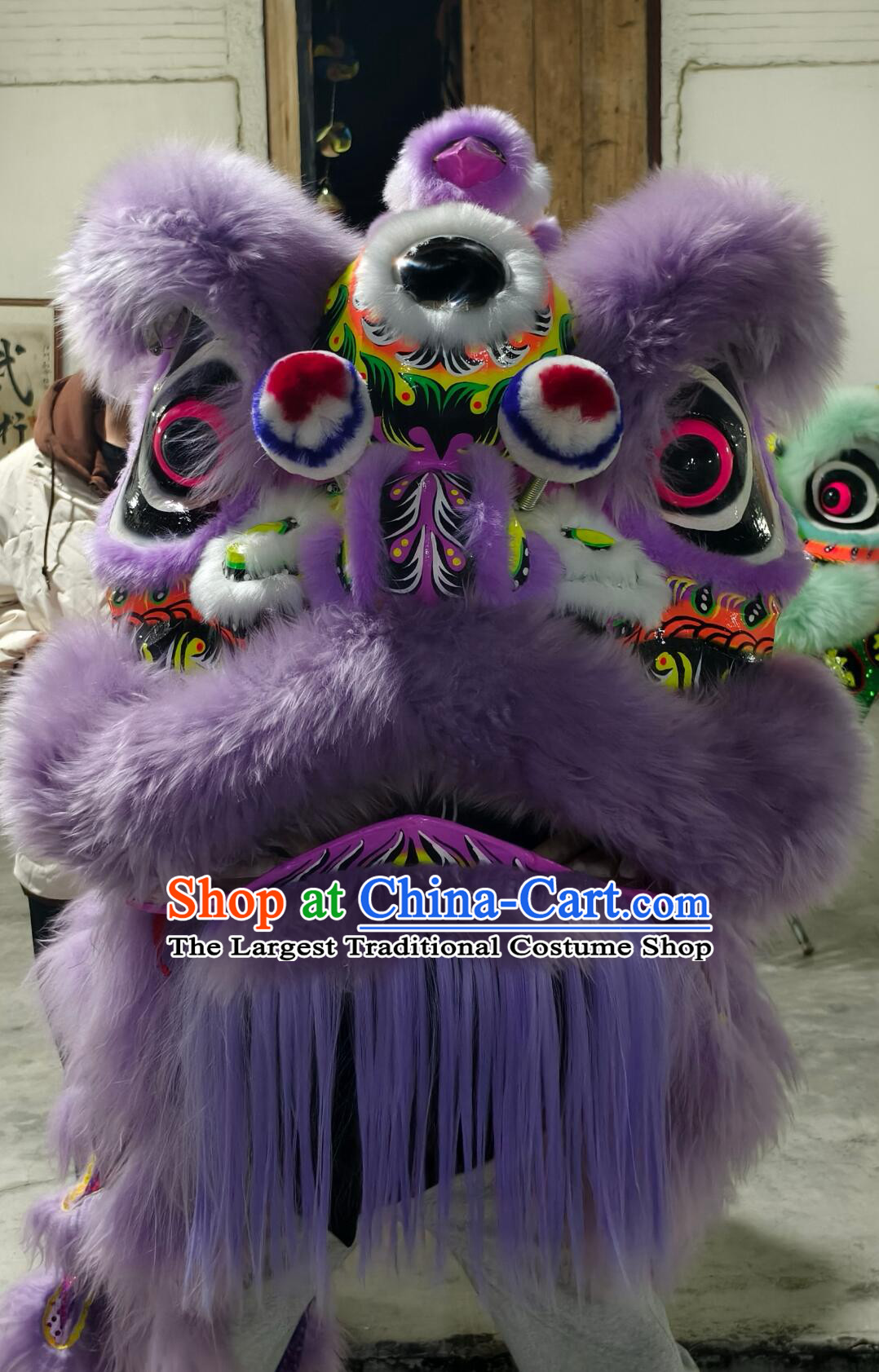 Top Purple Wool Lion Dance Equipment Chinese Southern Lion Dance Fut San Lion Head and Costumes Complete Set