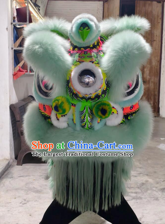 Top Light Green Wool Lion Dance Equipment Chinese Southern Lion Dance Fut San Lion Head and Costumes Complete Set