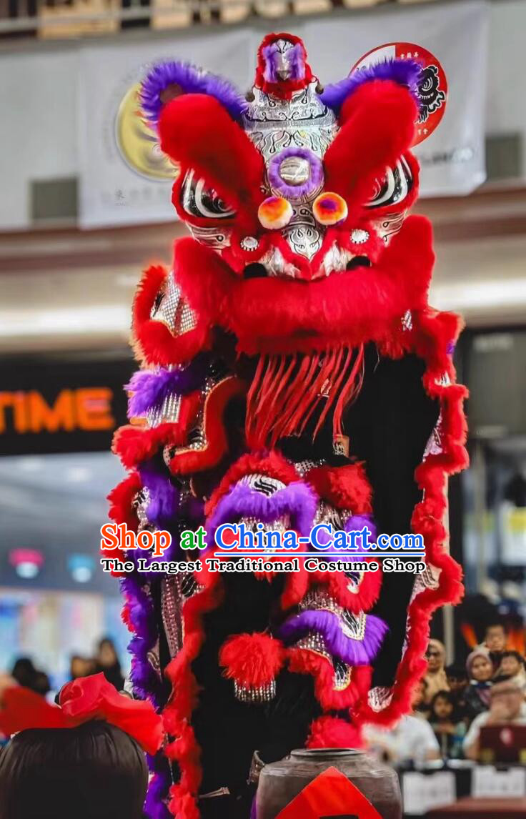 Top Red And Purple Wool Lion Dance Equipment Chinese Southern Lion Dance Hok San Lion Head and Costumes Complete Set