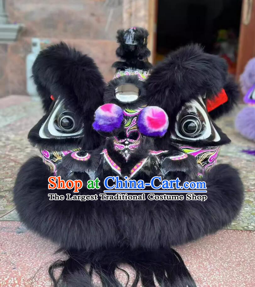 Top Black Wool Lion Dance Equipment Chinese Southern Lion Dance Hok San Lion Head and Costumes Complete Set