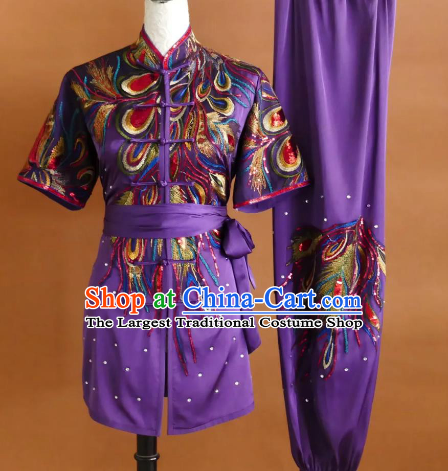 Kung Fu Exam Costume Martial Arts Performance Clothing Embroidered Changquan Wushu Uniform Full Sequins Phoenix Competition Outfit