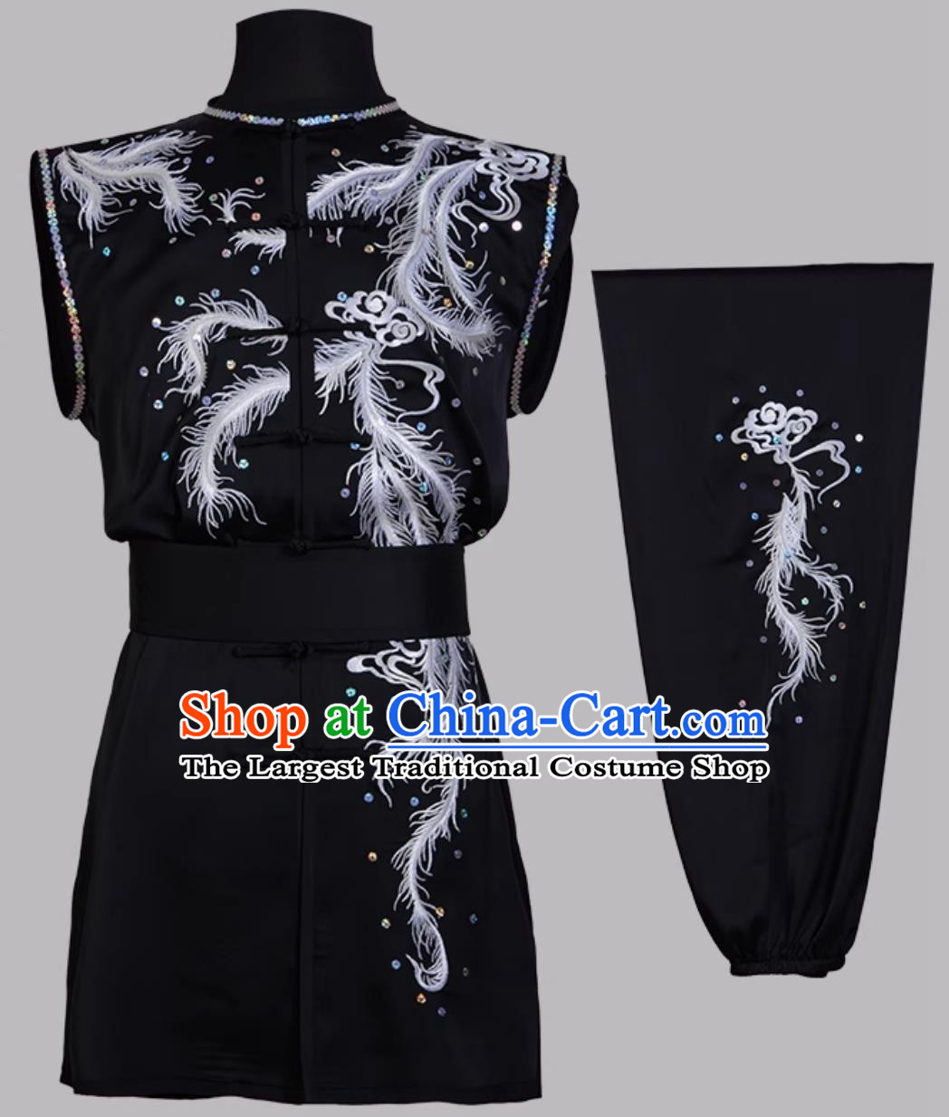 Black Martial Arts Clothing Embroidered Nanquan Wushu Uniform Chinese Kung Fu Competition Costume