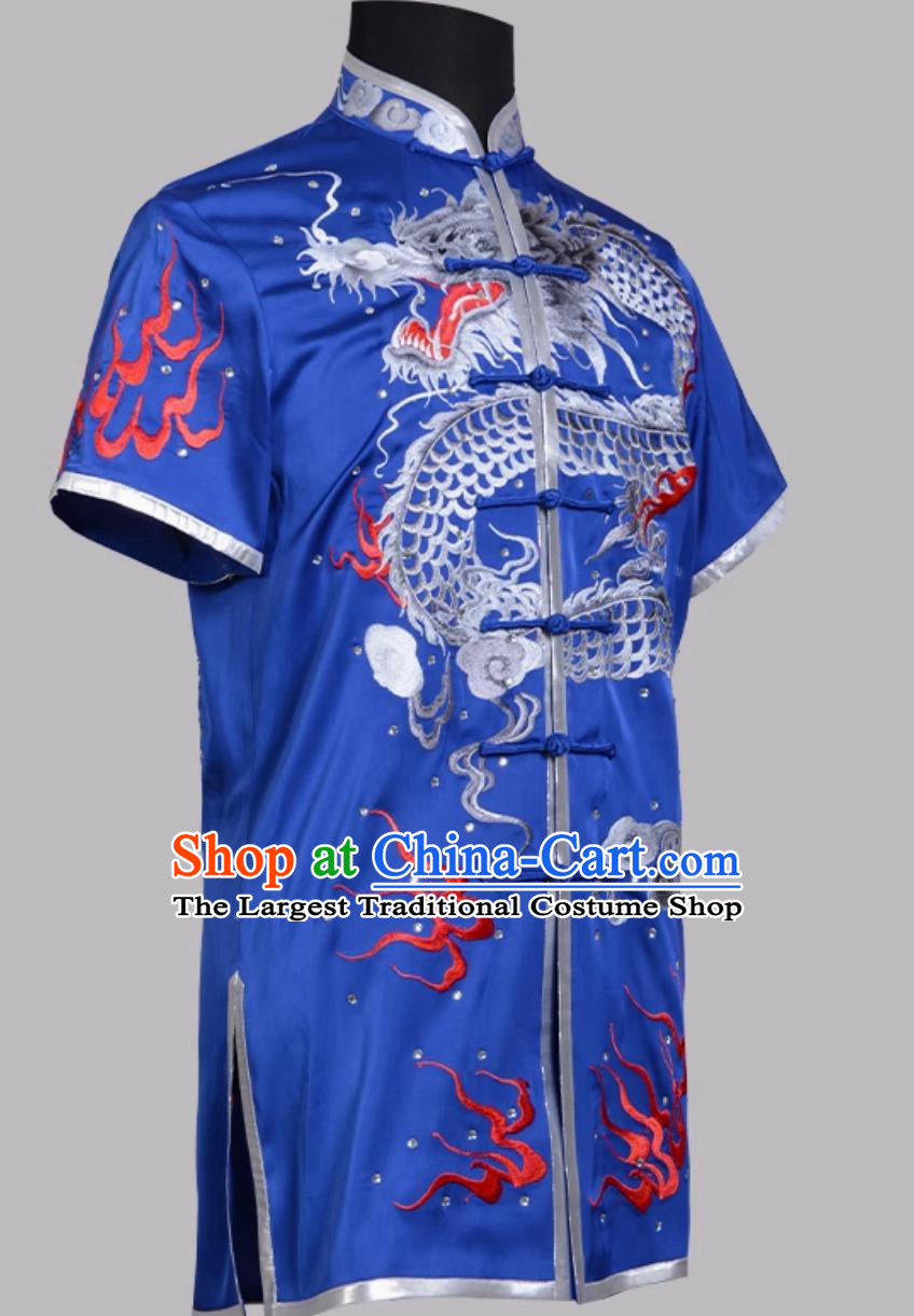 Embroidered Wushu Competition Costume Professional Chinese Changquan Colorful Uniform Kung Fu Training Blue Outfit
